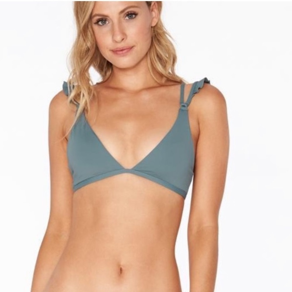 L*space Bikini Top Kingsley Slated Blue Dual Ruffle Straps Large